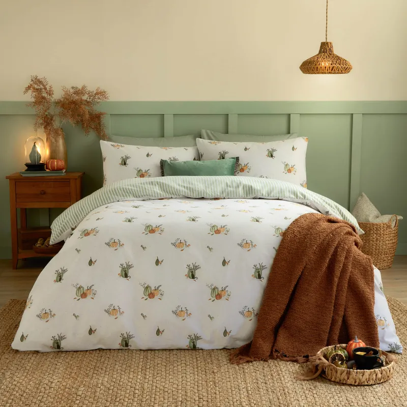 Pumpkin Spice Brushed Cotton Reversible Duvet Cover Set White