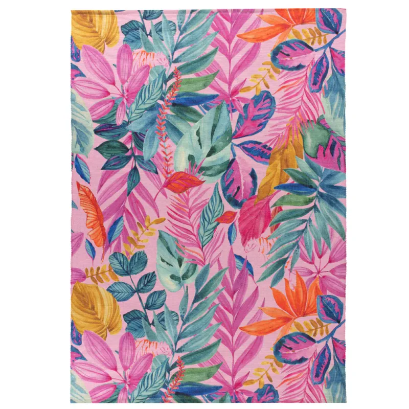 Psychedelic Jungle Outdoor Washable Rug Pink