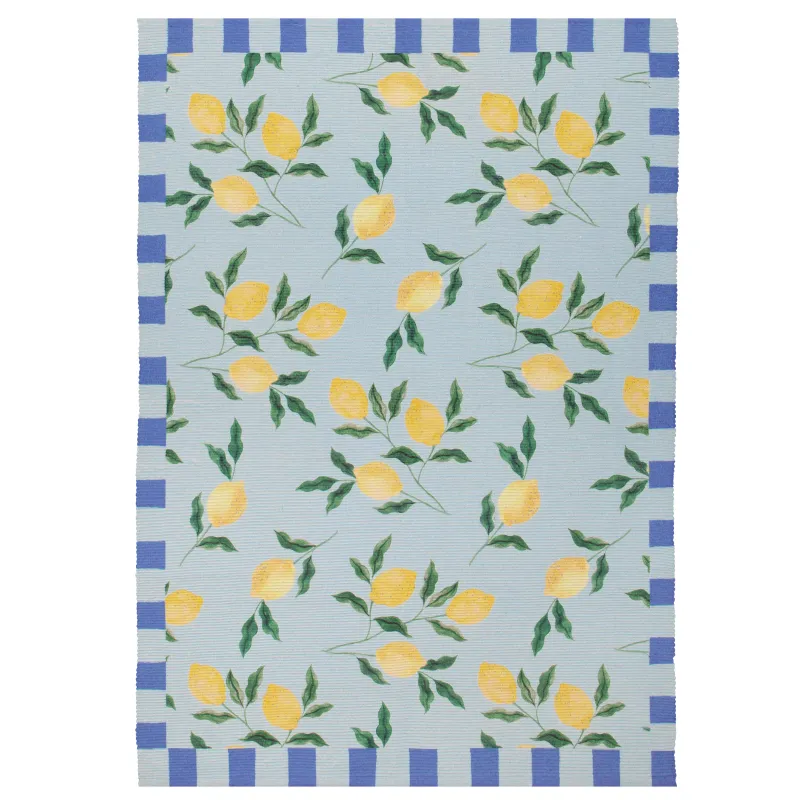 Lemons Printed Indoor/Outdoor Outdoor Rug Blue