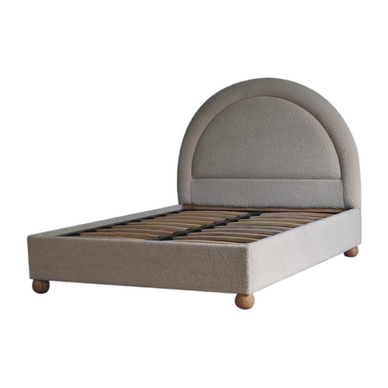 Cream Boucle Double Bed Solid Mango Wood
