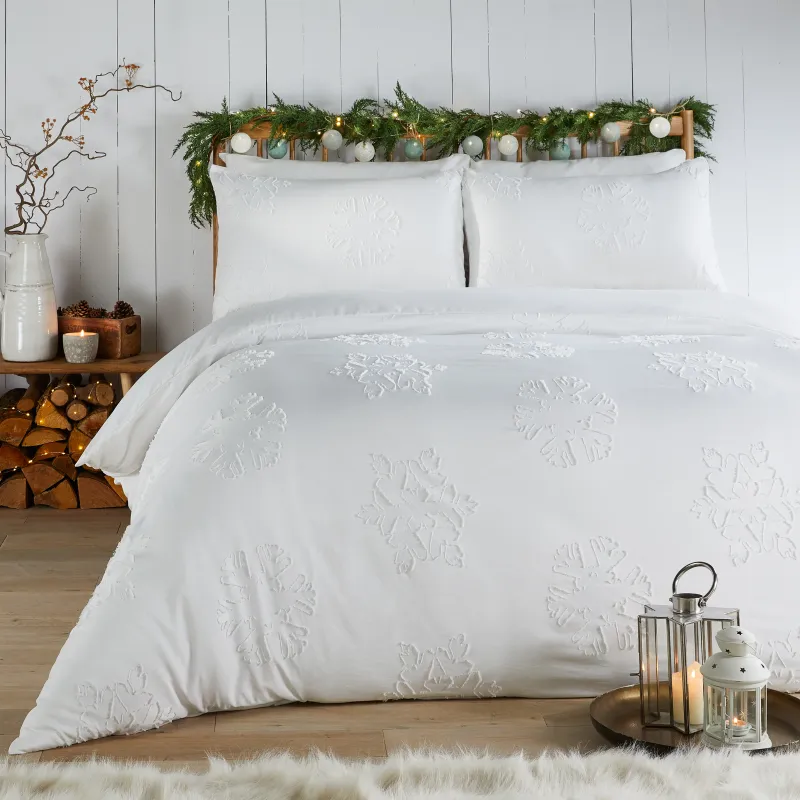 Snow Crystal Tufted Duvet Cover Set White