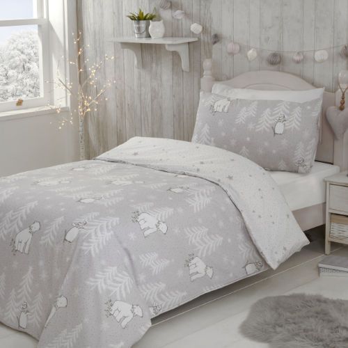 Polar Bear Grey Christmas Cotton Duvet Cover Set