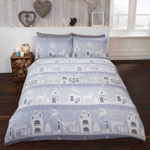 Reindeer Road Silver Christmas Cotton Duvet Cover Set