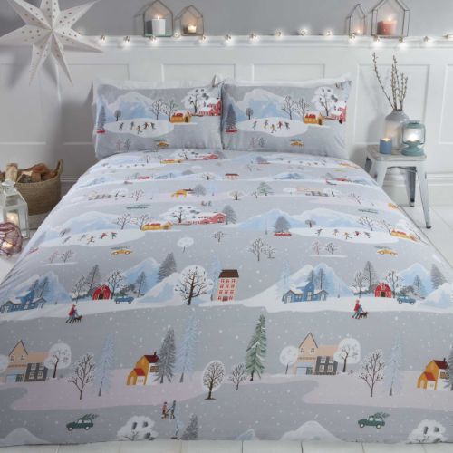 Winter Town Christmas Cotton Duvet Cover Set
