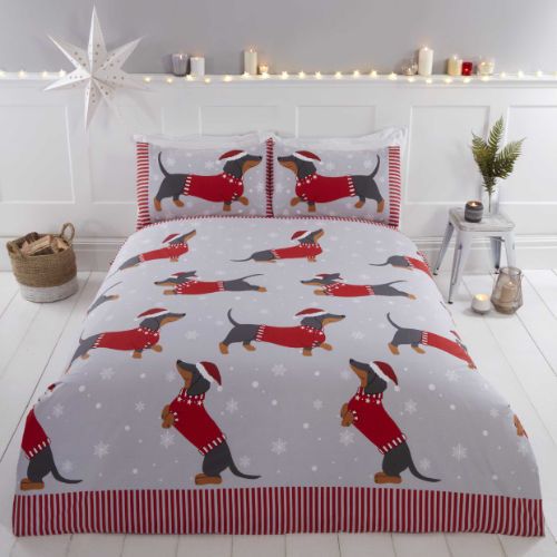 Dachshund Through The Snow Christmas Cotton Duvet Cover Set