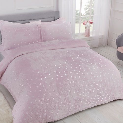 Comfy Fleece Foil Dots Duvet Set Pink or Natural