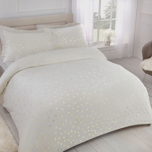 Comfy Fleece Foil Dots Duvet Set Natural