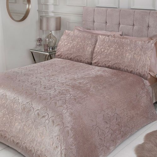 Foil Print Velvet Paisley Blush Duvet Set