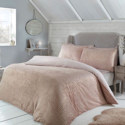 Sparkle Ribbed Fleece Duvet Set Blush or Black