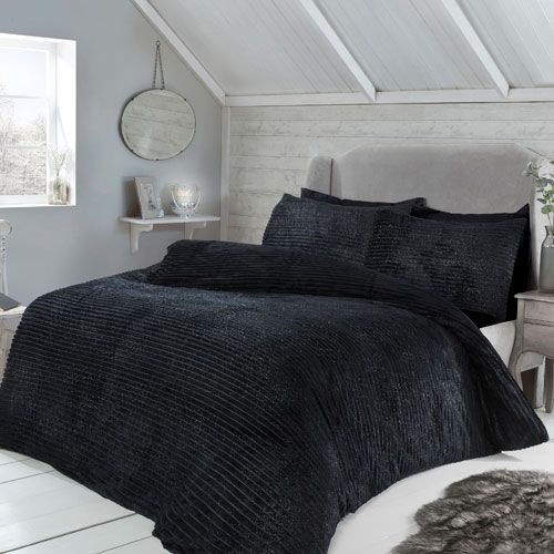 Sparkle Ribbed Fleece Duvet Set  Black