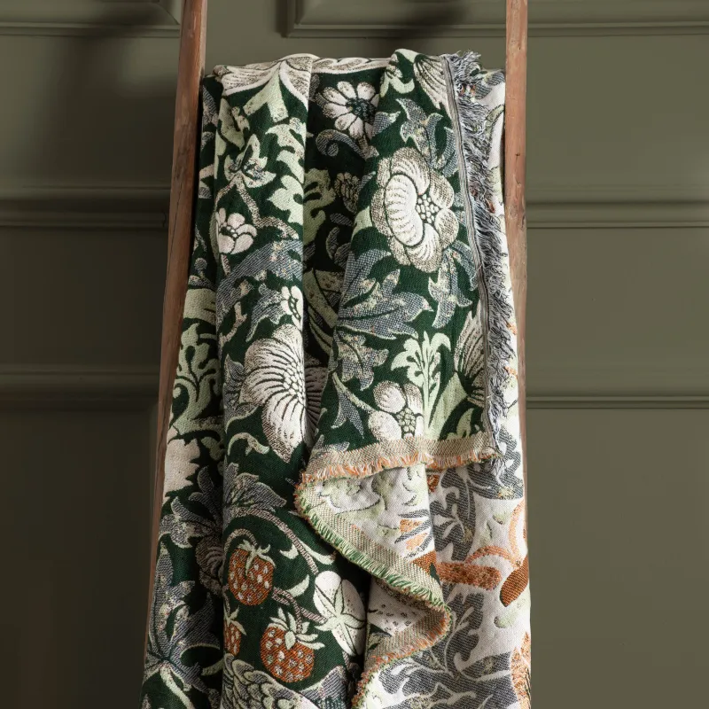Strawberry Thief Jacquard Throw Forest