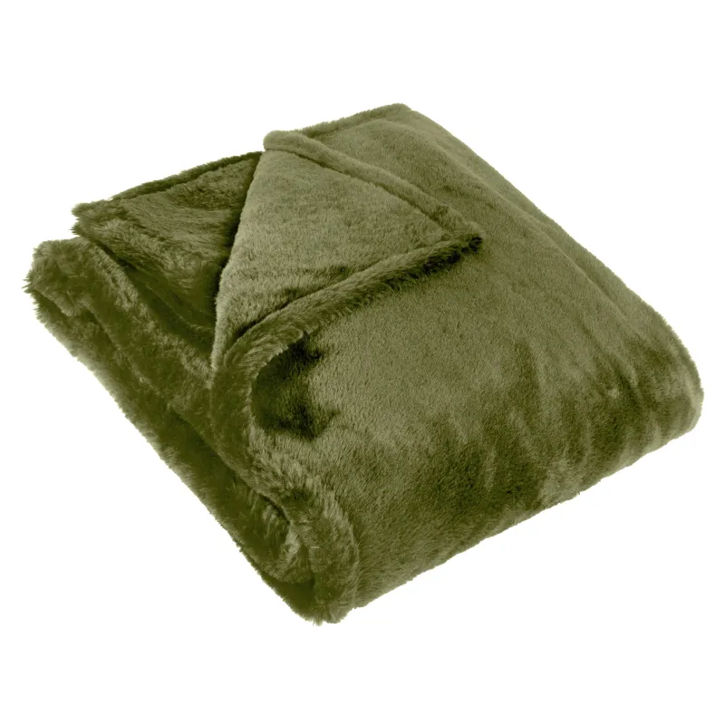 Kallu Double-Sided Faux-Fur Throw Olive