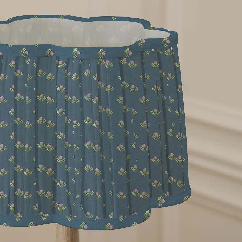 Raja Pleated Scalloped Lamp Shade Denim
