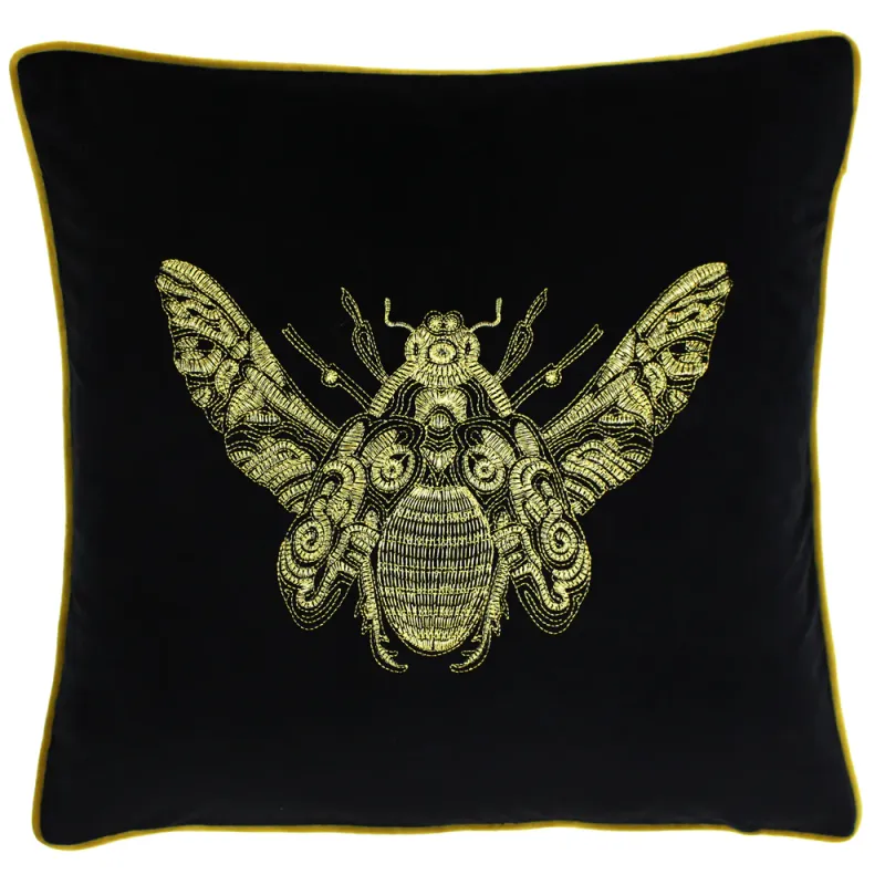 Cerana Bee Velvet Cushion Charcoal