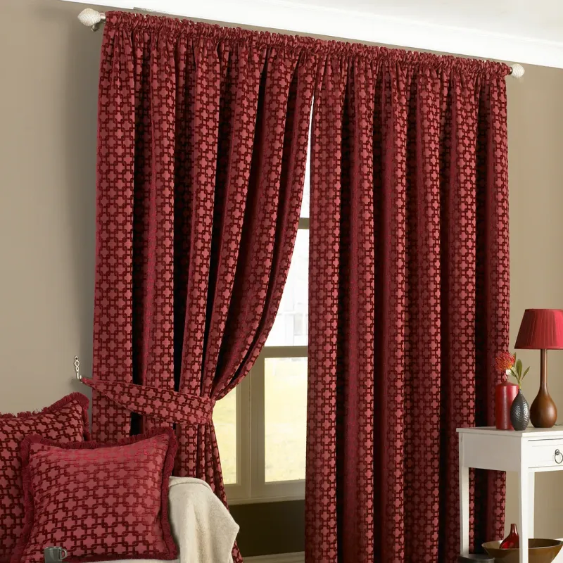 Belmont Chenille Jacquard Pencil Pleat Curtains Claret