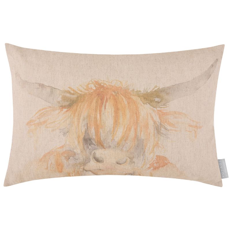 Highland Cow Printed Cushion Natural