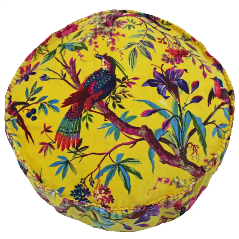Paradise Velvet Round Cushion Yellow