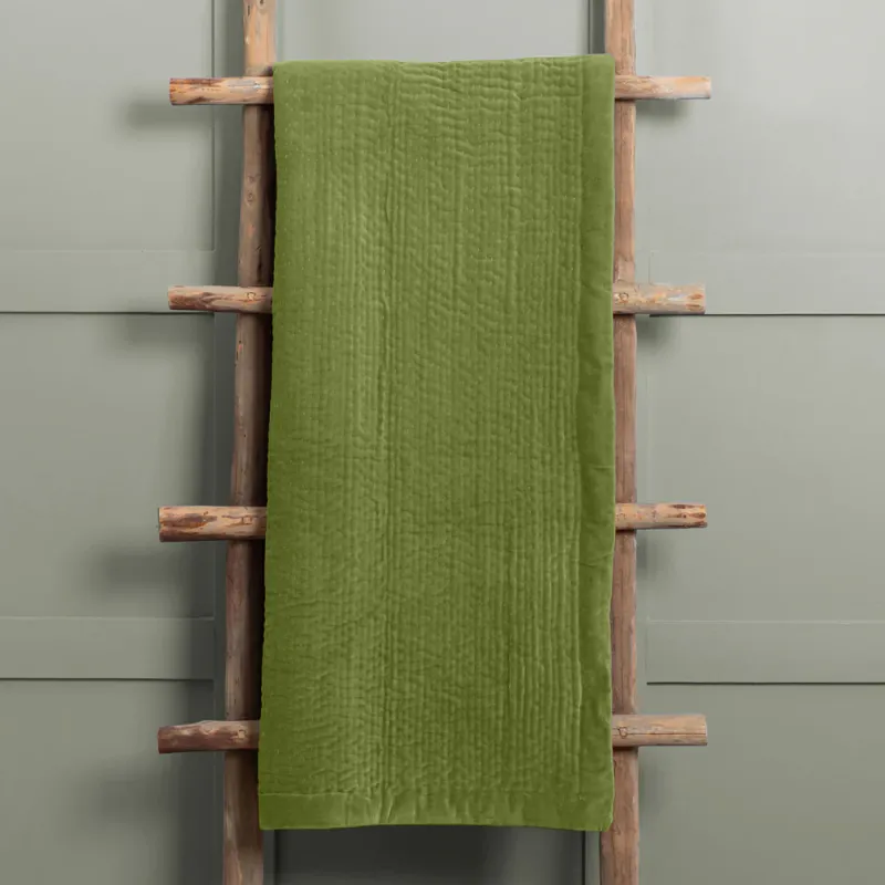 Haze Velvet Quilted Throw Grass