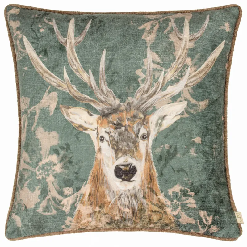 Avebury Stag Cushion Petrol
