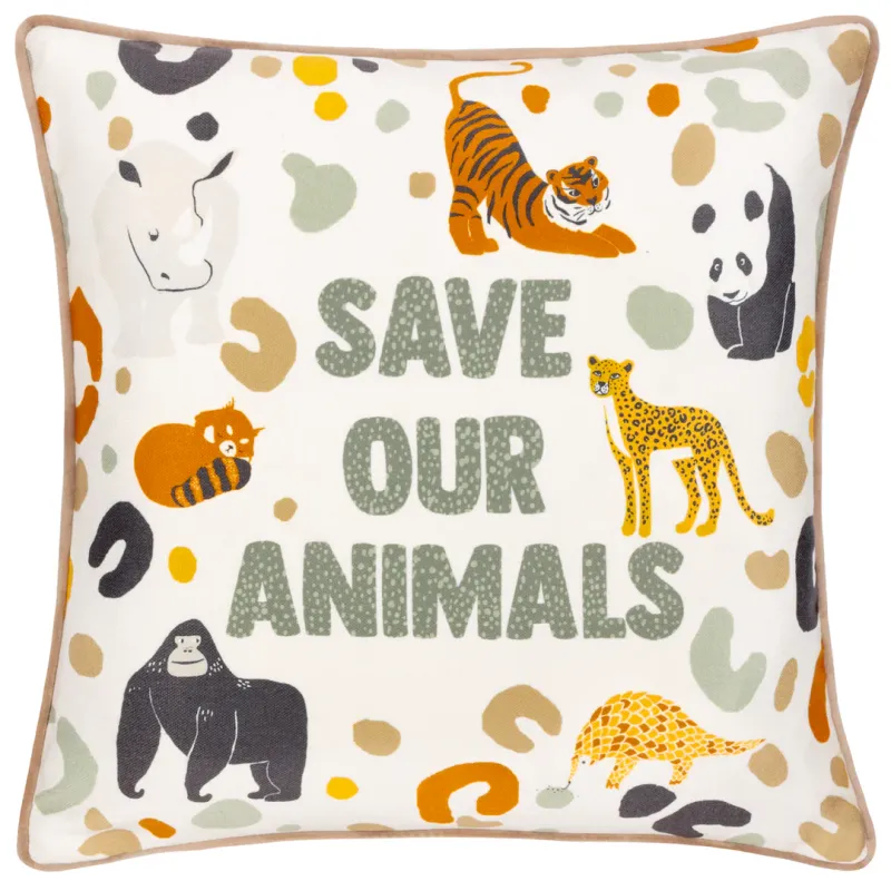 Wildlife Save Our Animals Piped Cushion Multicolour