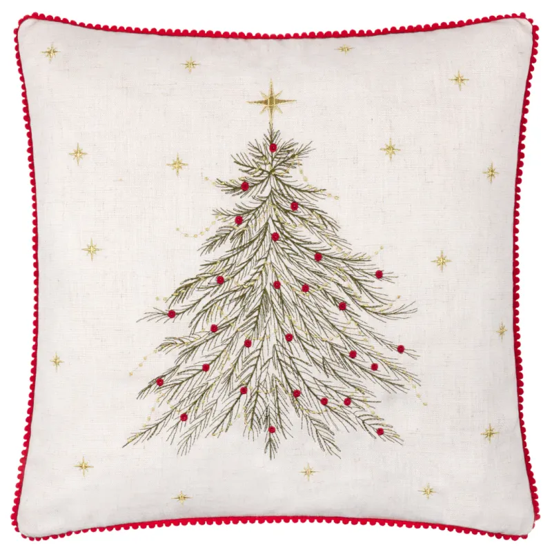 Twinkling Tree Embroidered Cushion Natural