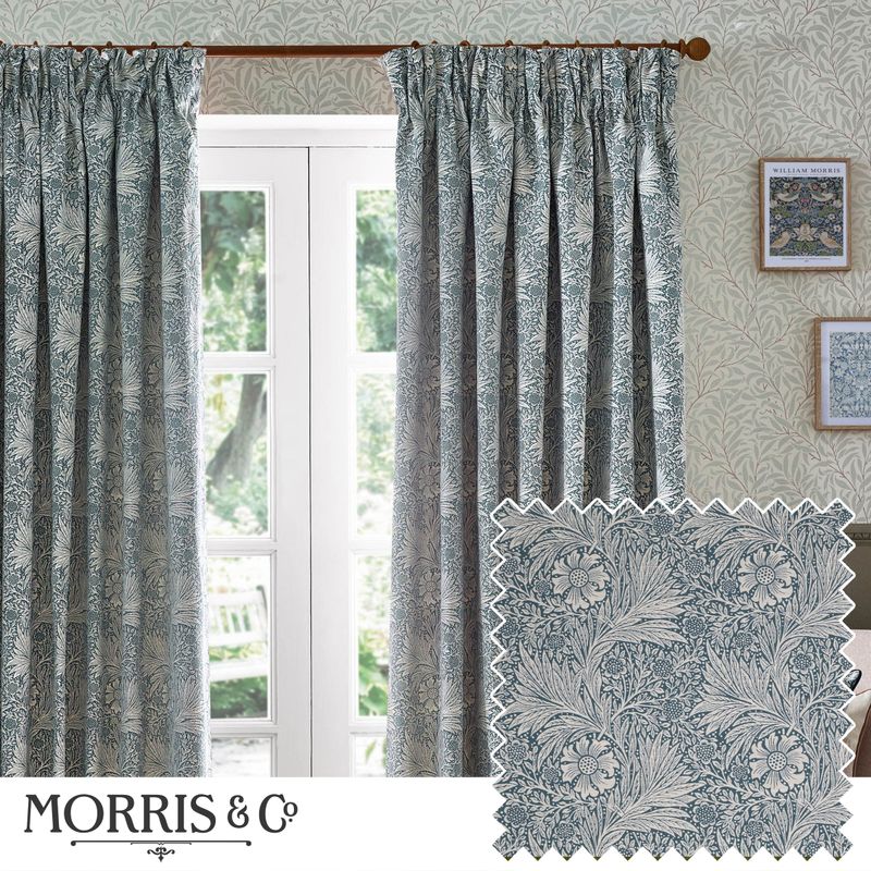 Marigold Floral Jacquard Pencil Pleat Curtains Indigo
