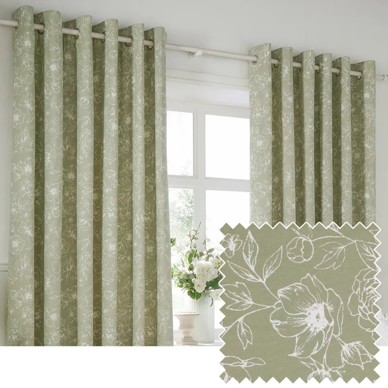 Bella Floral Room Darkening Eyelet Sage