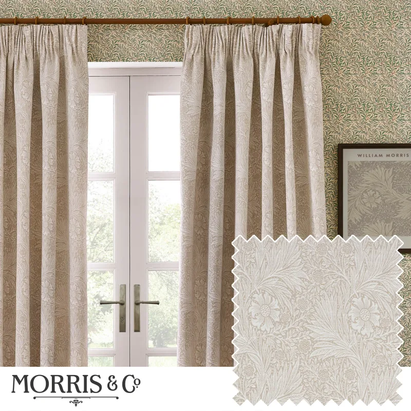 Marigold Floral Jacquard Pencil Pleat Curtains Stone