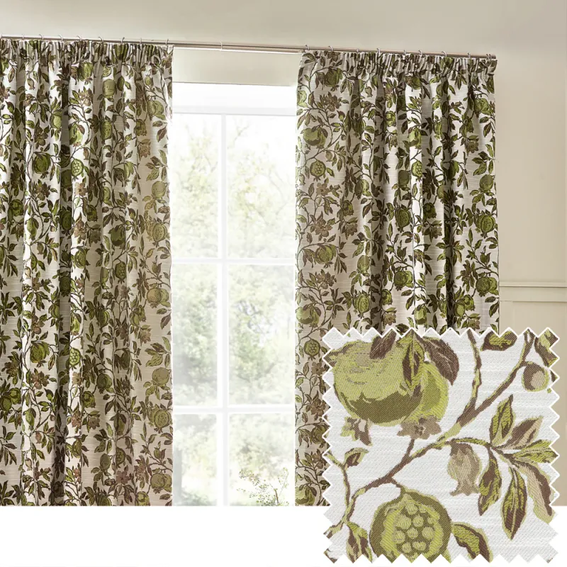 Pomegranate Pencil Pleat Curtains Green