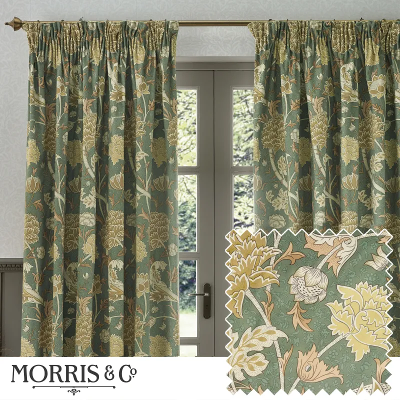 Cray Floral Chenille Pencil Pleat Curtains Sage & Sunflower