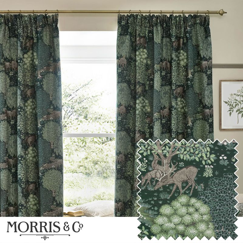 Brook Woodland Jacquard Pencil Pleat Curtains Forest