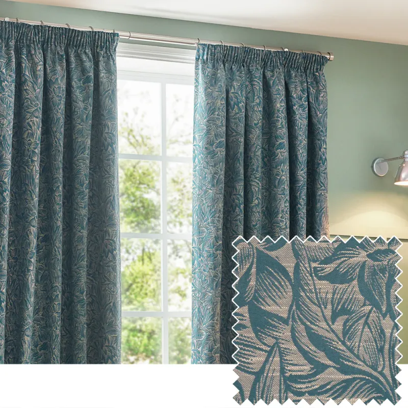 Grantley Jacquard Pencil Pleat Curtains Wedgewood
