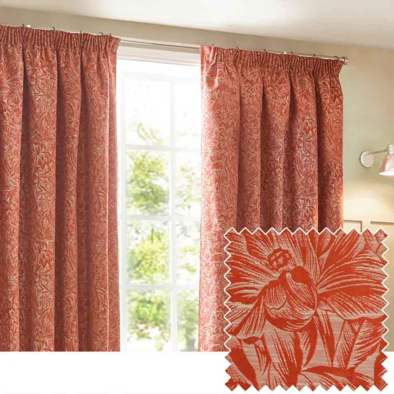 Grantley Jacquard Pencil Pleat Curtains Brick