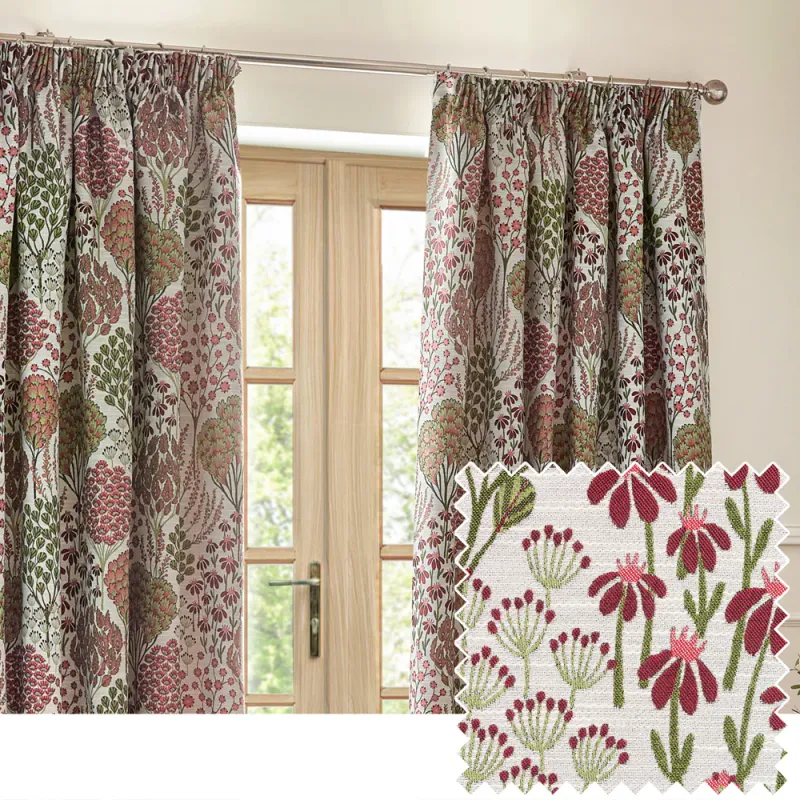 Ophelia Floral Jacquard Pencil Pleat Curtains Rednut