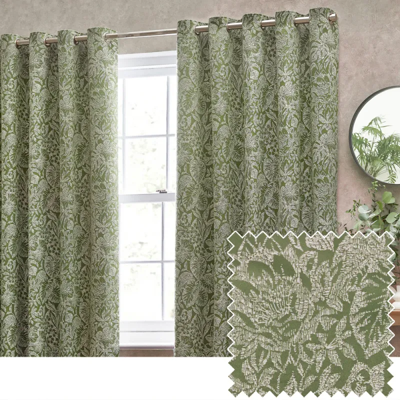 Bali Eyelet Curtains. Olive