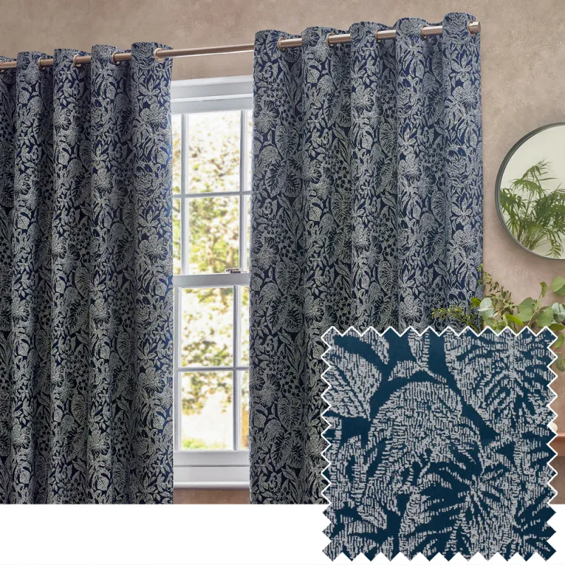 Bali Eyelet Curtains. Midnight Blue