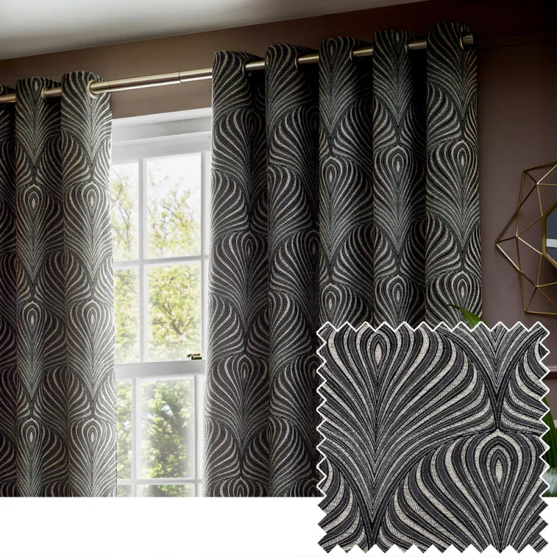 Gatsby Jacquard Eyelet Curtains Black