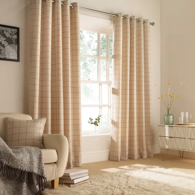 Ellis Windowpane Check Eyelet Curtains Natural