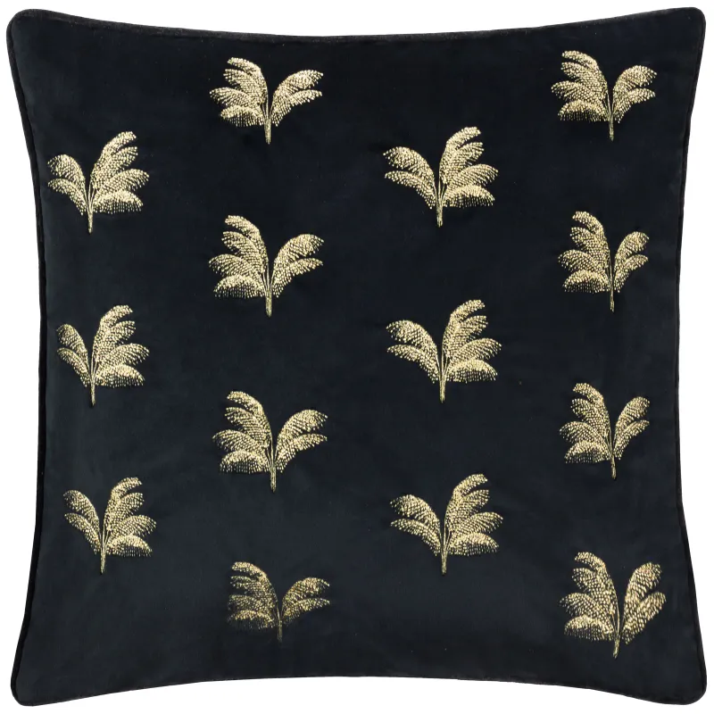 Guilded Palms Embroidered Cushion Black