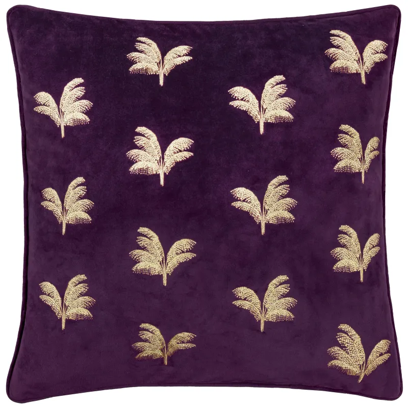 Guilded Palms Embroidered Cushion Plum