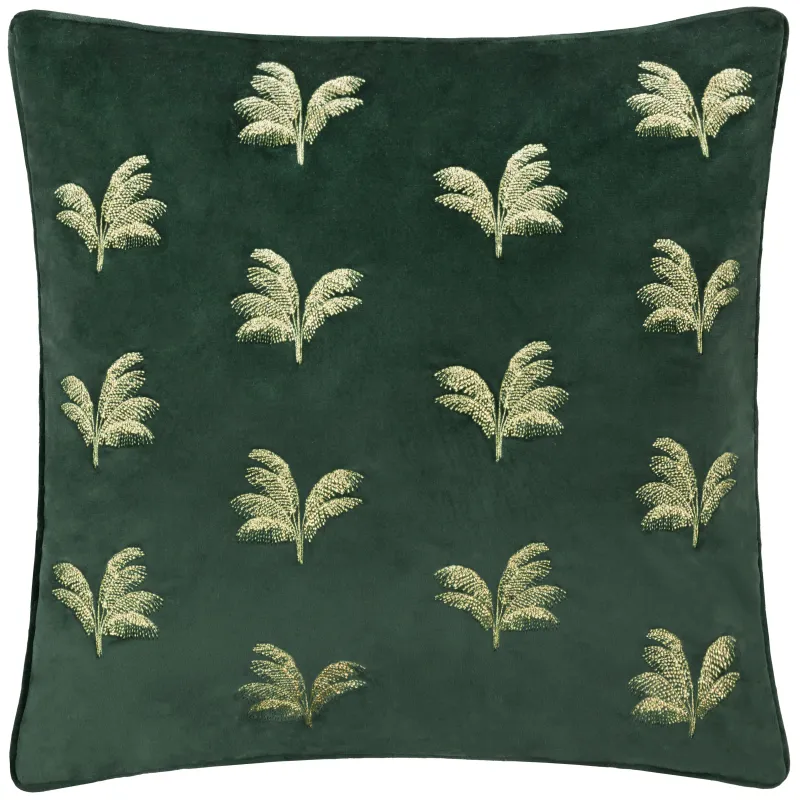 Guilded Palms Embroidered Cushion Emerald