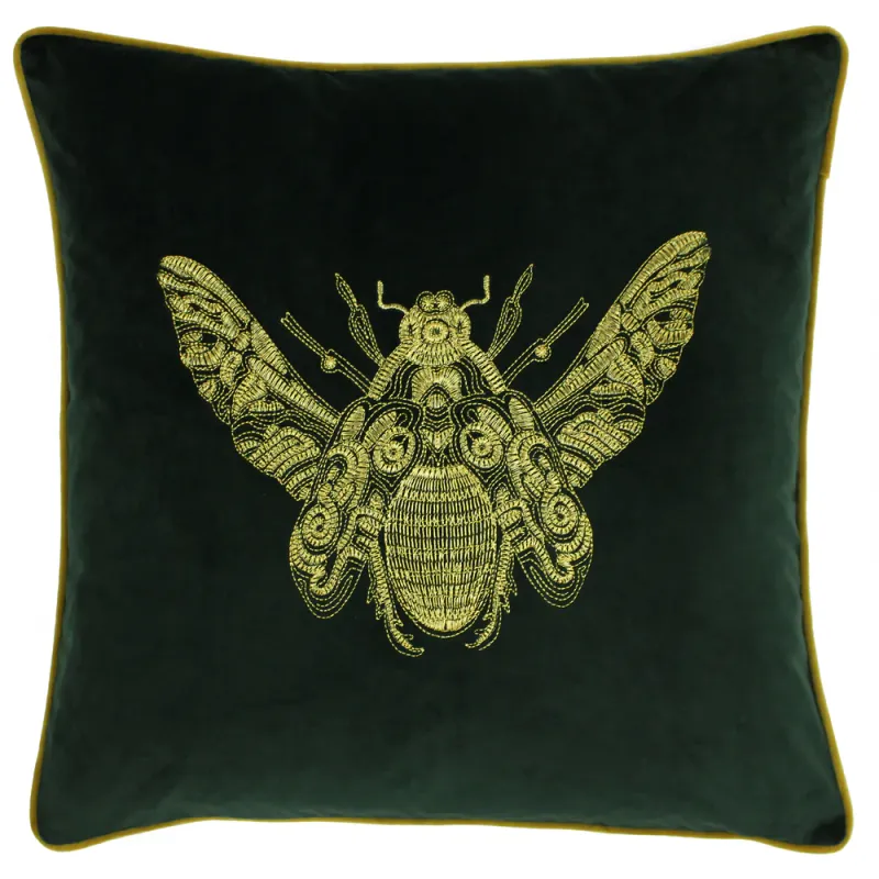Cerana Bee Velvet Cushion Emerald