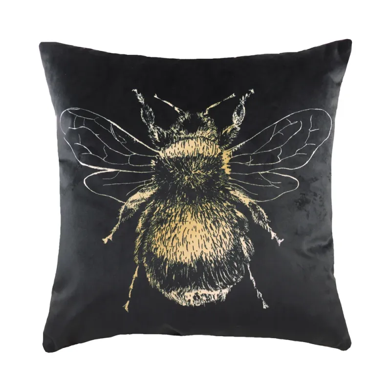 Gold Bee Velvet Cushion Black