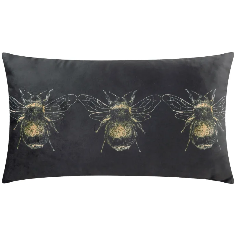 Gold Bee Rectangular Velvet Cushion Black