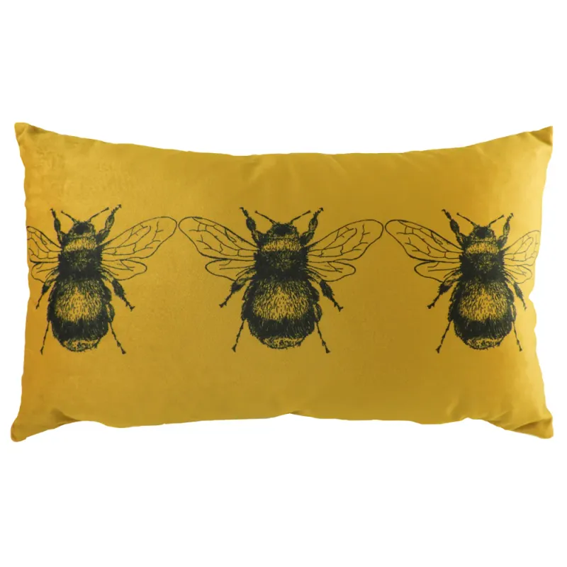 Gold Bee Rectangular Velvet Cushion Gold