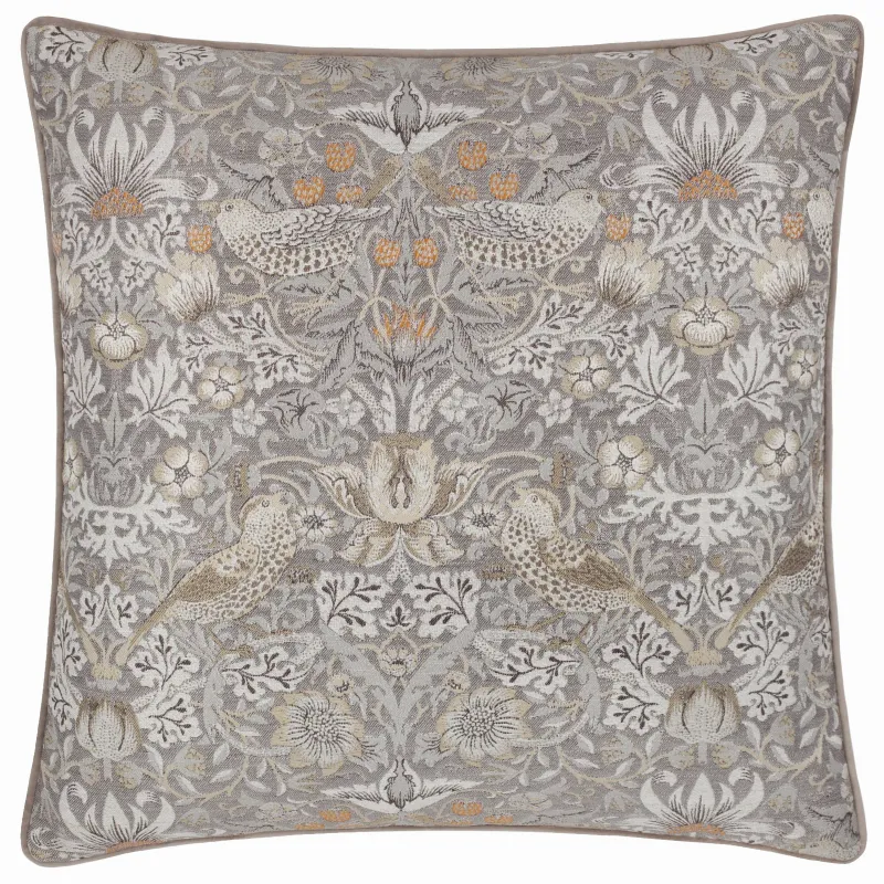 Strawberry Thief Piped Jacquard Cushion Biscuit