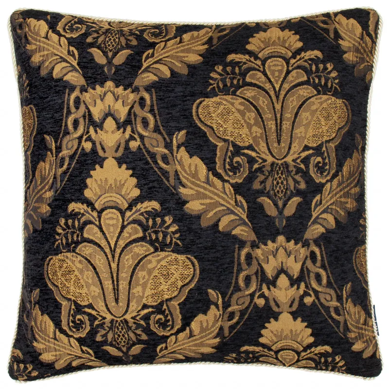 Shiraz Traditional Jacquard Chenille Cushion Black 45 x 45