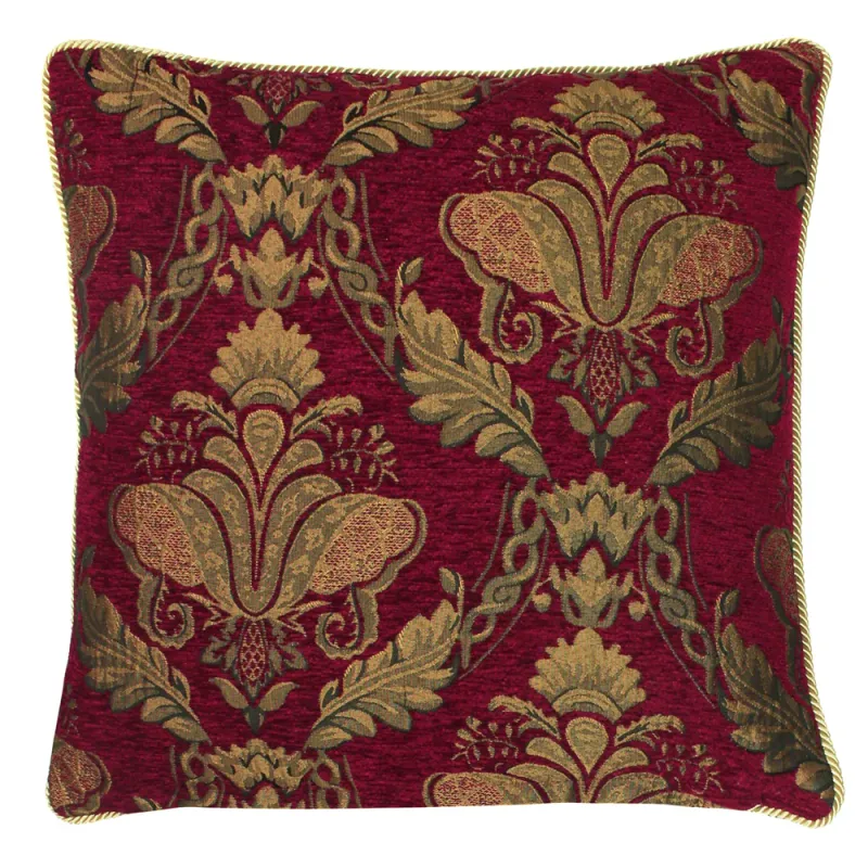 Shiraz Traditional Jacquard Chenille Cushion Ruby 58 x 58