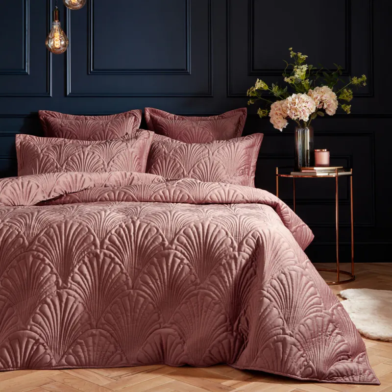 Palmeria Quilted Velvet Duvet Cover Set Blush