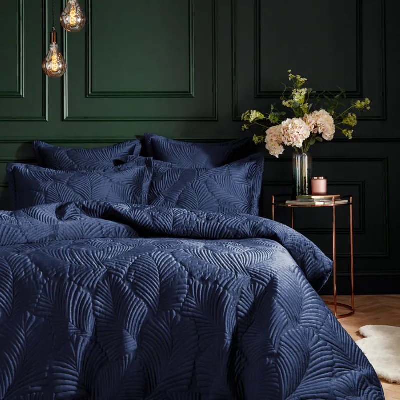 Palmeria Quilted Velvet Duvet Cover Set Navy